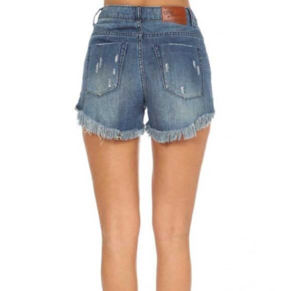 One x One Teaspoon High Waist Bonita Raw Hem Distressed Jean Shorts Sz 24 - Picture 2 of 13